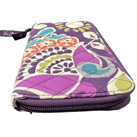 Vera Bradley Quilted Purple Green Floral Accordion Zippered Wallet 16 Slots - Picture 3 of 12